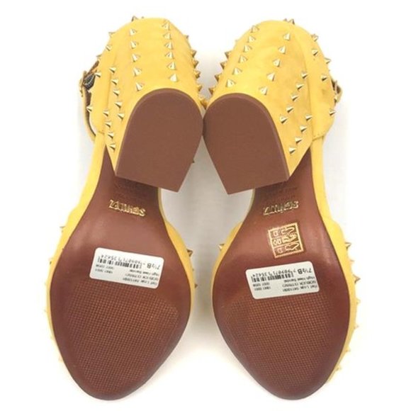 SCHUTZ Shoes | Schutz Nobuck Citrino Yellow Studded Sandal Heels | Poshmark